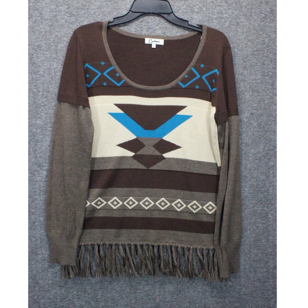 Vintage Carducci Sweater Womens Medium Brown Aztec Print Brown